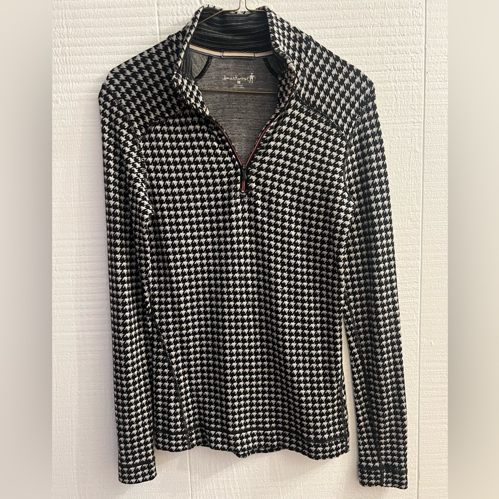 Smartwool Womens Merino Wool Base Layer 1/4 Zip Houndstooth Pullover,  M